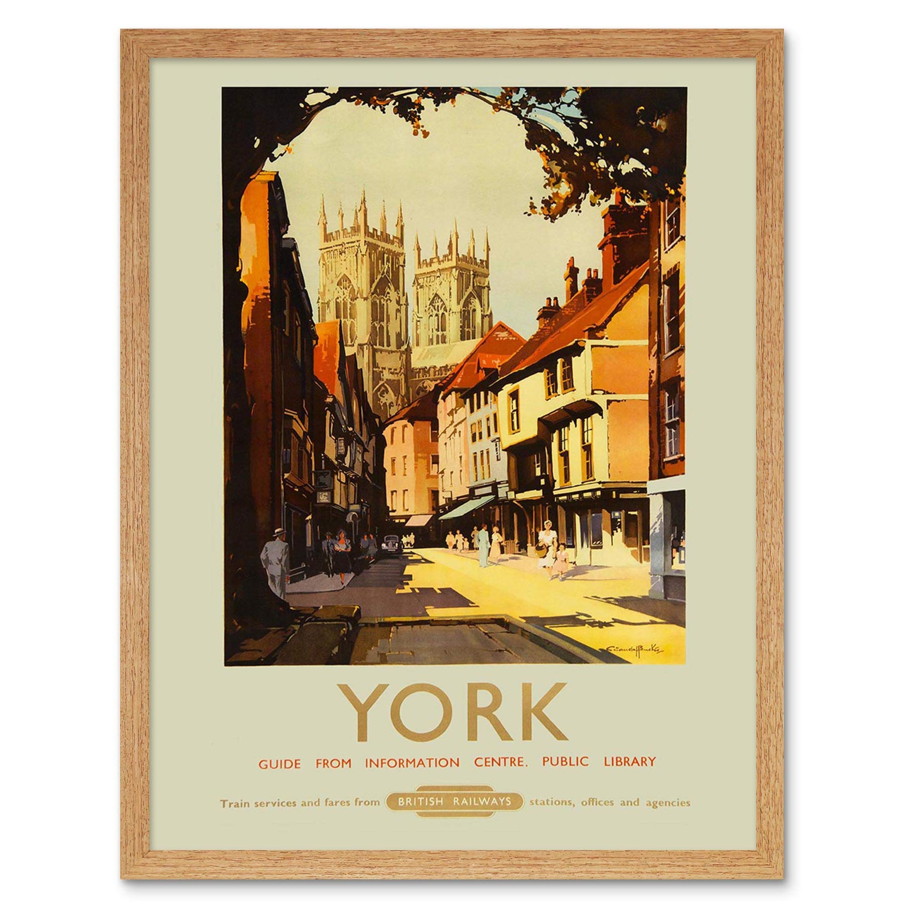Wee Blue Coo Travel York England UK Cathedral Minster Shambles Rail Train Art Print Framed Poster Wall Decor 12X16 Inch