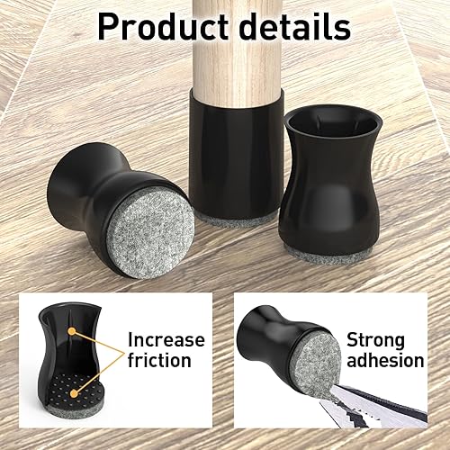 Miniatura 5 de 24 protectores de patas de silla para suelos de madera dura, almohadillas de fieltro de silicona antideslizantes para patas de mesa, protectores de
