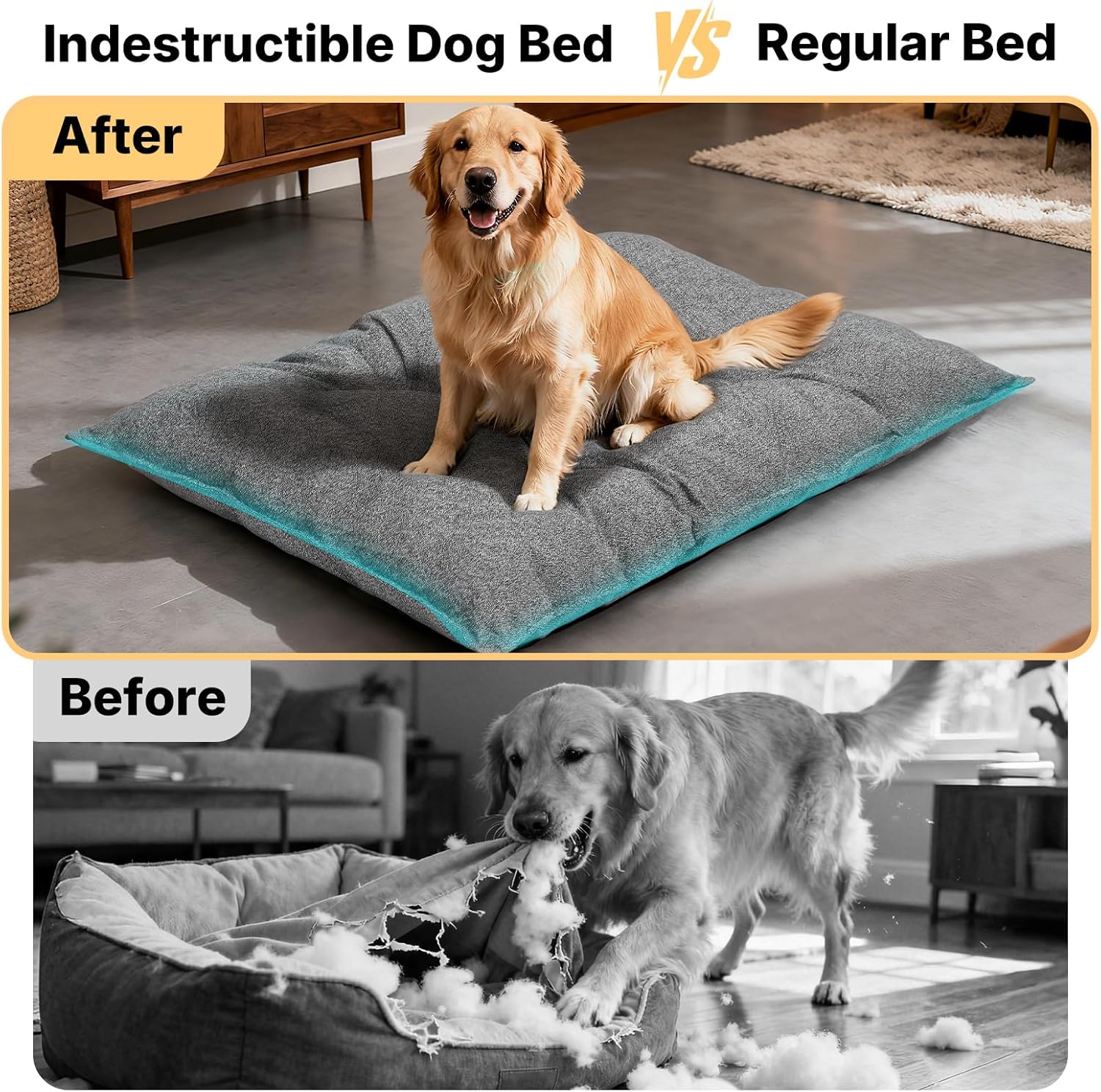 Veehoo Indestructible Dog Bed for Crate, Chew Proof Dog Crate Pad with Reinforced Corners, Large Washable Chew Resistant Pet Mat for Kennel, 35" x 22"