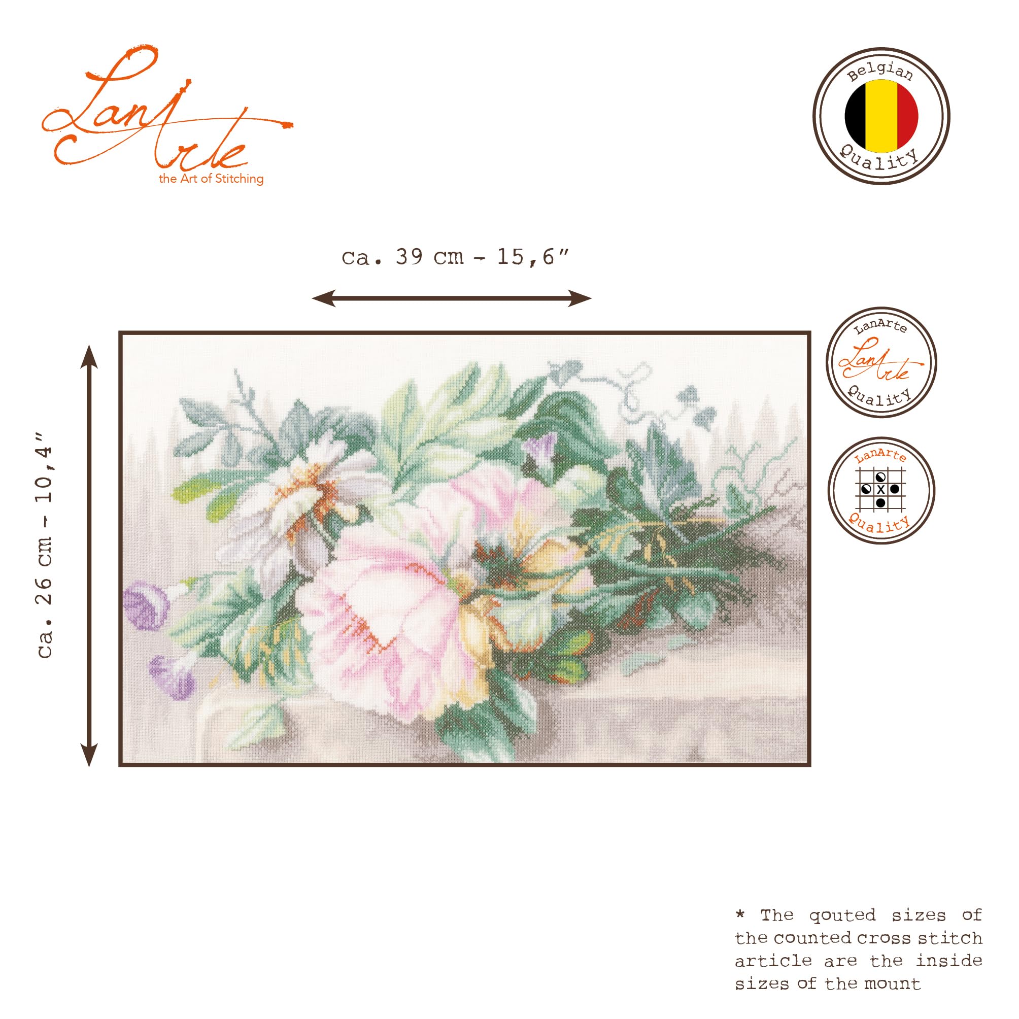LANARTE Kits De Punto De Cruz Contado Completo Arte De Pared DIY Naturaleza Muerta con Flores Set Manualidades Adultos Set Decoracion Salon Creativo Regalo ca. 39 x 26 cm Cross Stitch