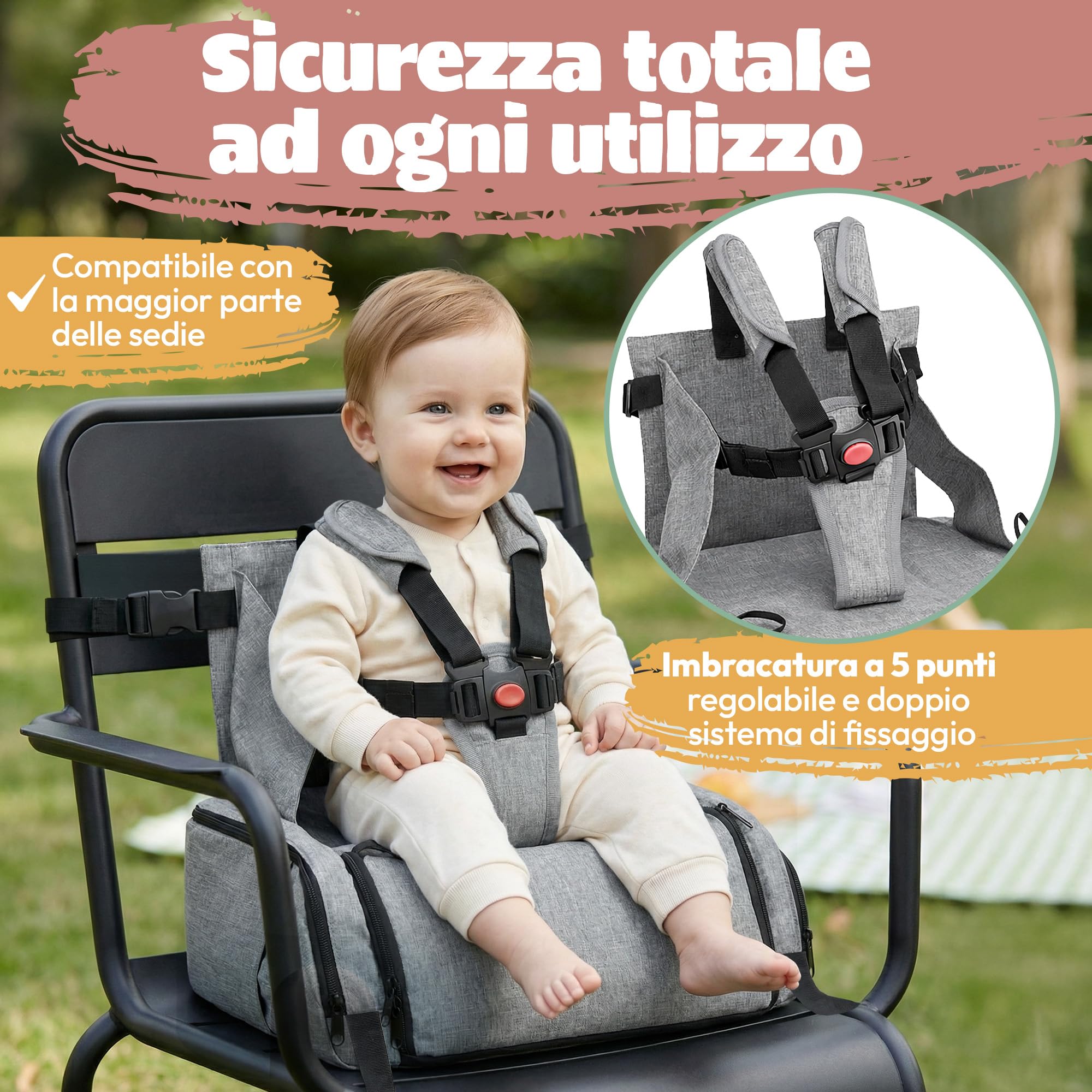 Seggiolone da viaggio 2 in 1 – pieghevole, leggero, impermeabile, design robusto, capacità XXL, con borsa per il trasporto, posto sicuro per i pasti – KSIBE