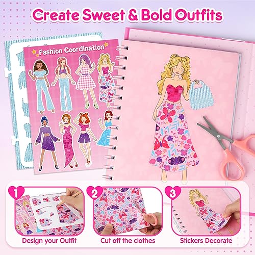 Miniatura 4 de Mocoosy Kit de manualidades de maquillaje para niñas de 6 a 8 años, libro de actividades para colorear con calcomanías, kit de diseño de moda para