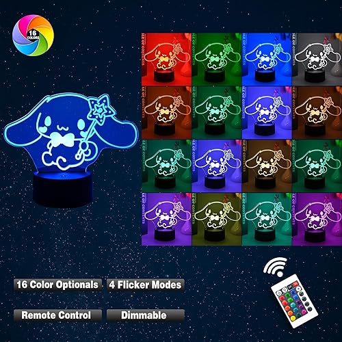 Miniatura 3 de Cinnamoroll - Lámpara de noche 3D de anime, lámpara de ilusión LED de acrílico, lámpara de escritorio LED de anime, para decoración de obras de arte