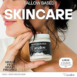 Amallow 100% Grass Fed Beef Tallow for Skin Care - Face + Body - Whipped Moisturizer - Natural Lotion, 4 FL. oz. (Vanilla Lavender)