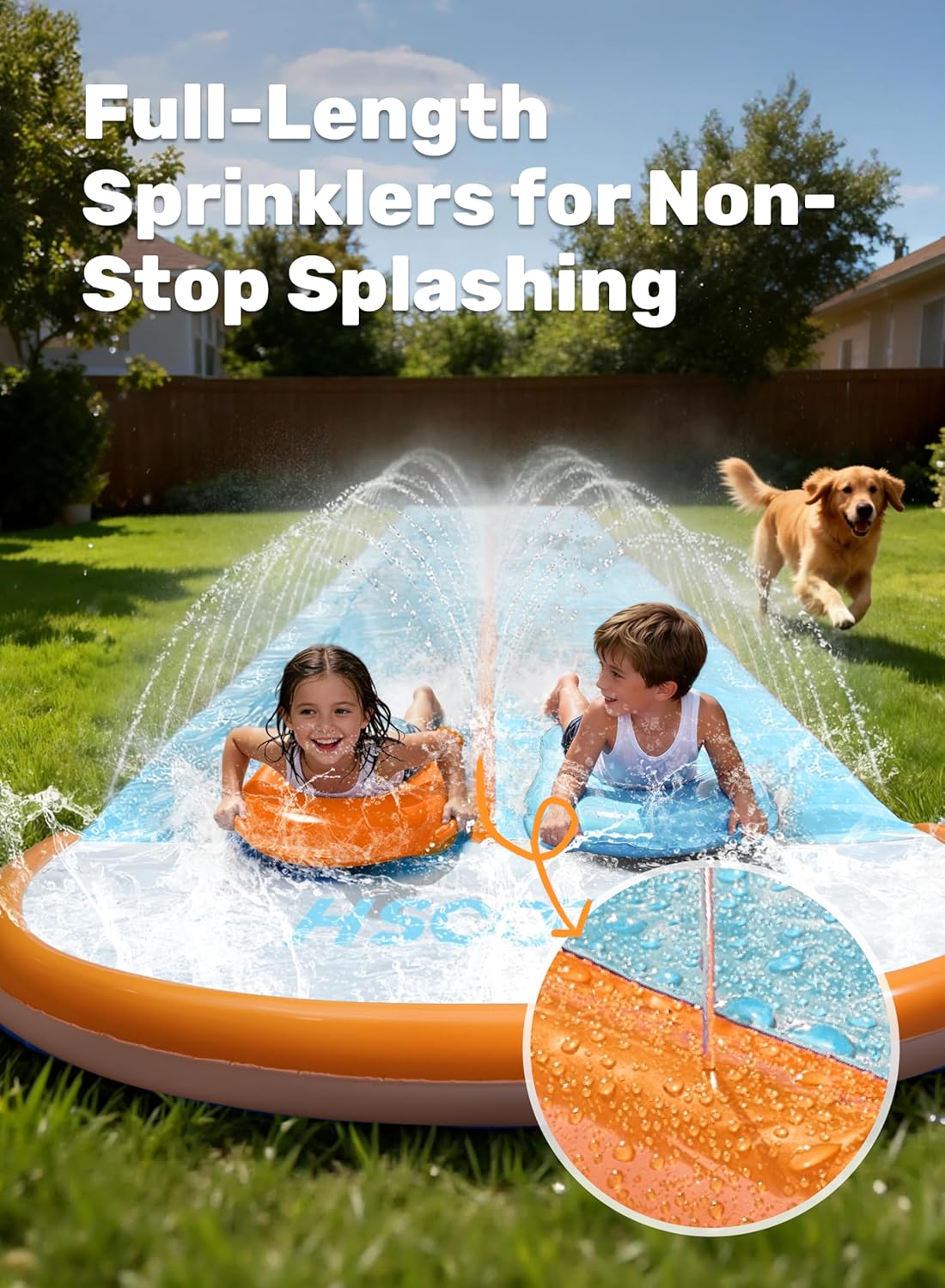 Sloosh 32.5ft Water Slide with 2 Inflatable Boards,Double Lane Lawn Water Slip Sprinkler Long Slides with for Kids Adults Backyard Summer Outdoor Toy