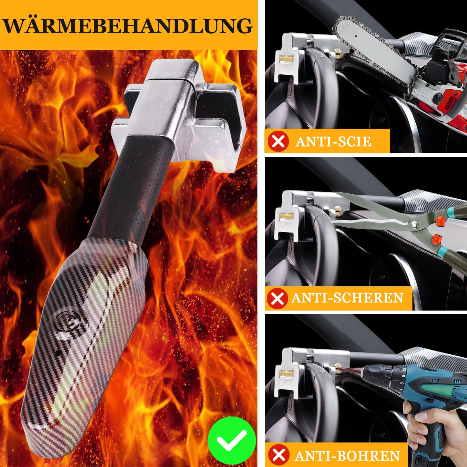 Tevlaphee Riegel Lenkradkralle mit Alarm, 120dB, Lenkradschloss, Lenkradsperre, Lenkradkralle für Auto, Einziehbare, Universelle Passform, Silber
