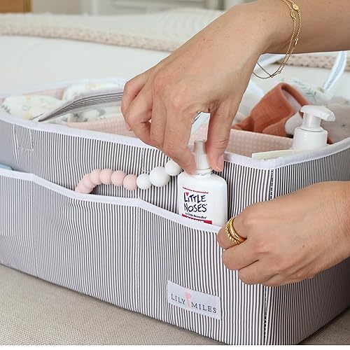 Miniatura 8 de Lily Miles Organizador de pañales para bebé, bolsa organizadora para artículos esenciales para bebé, cesta de baby shower, imprescindible para el