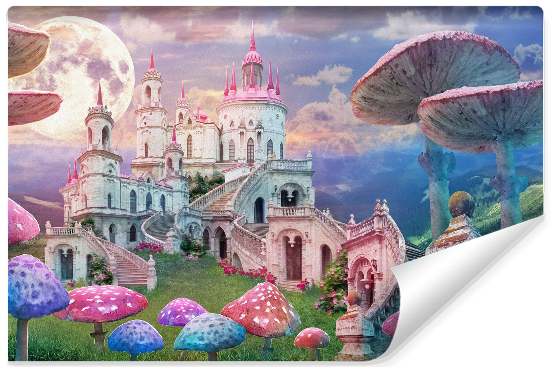 Muralo Fototapeta winylowa dla dziewcząt, różowy zamek 3D, tapeta ścienna 254 x 184 cm, do salonu, sypialni, nowoczesne obrazy ścienne XXL, dekoracja ścienna szer. 254 x wys. 184
