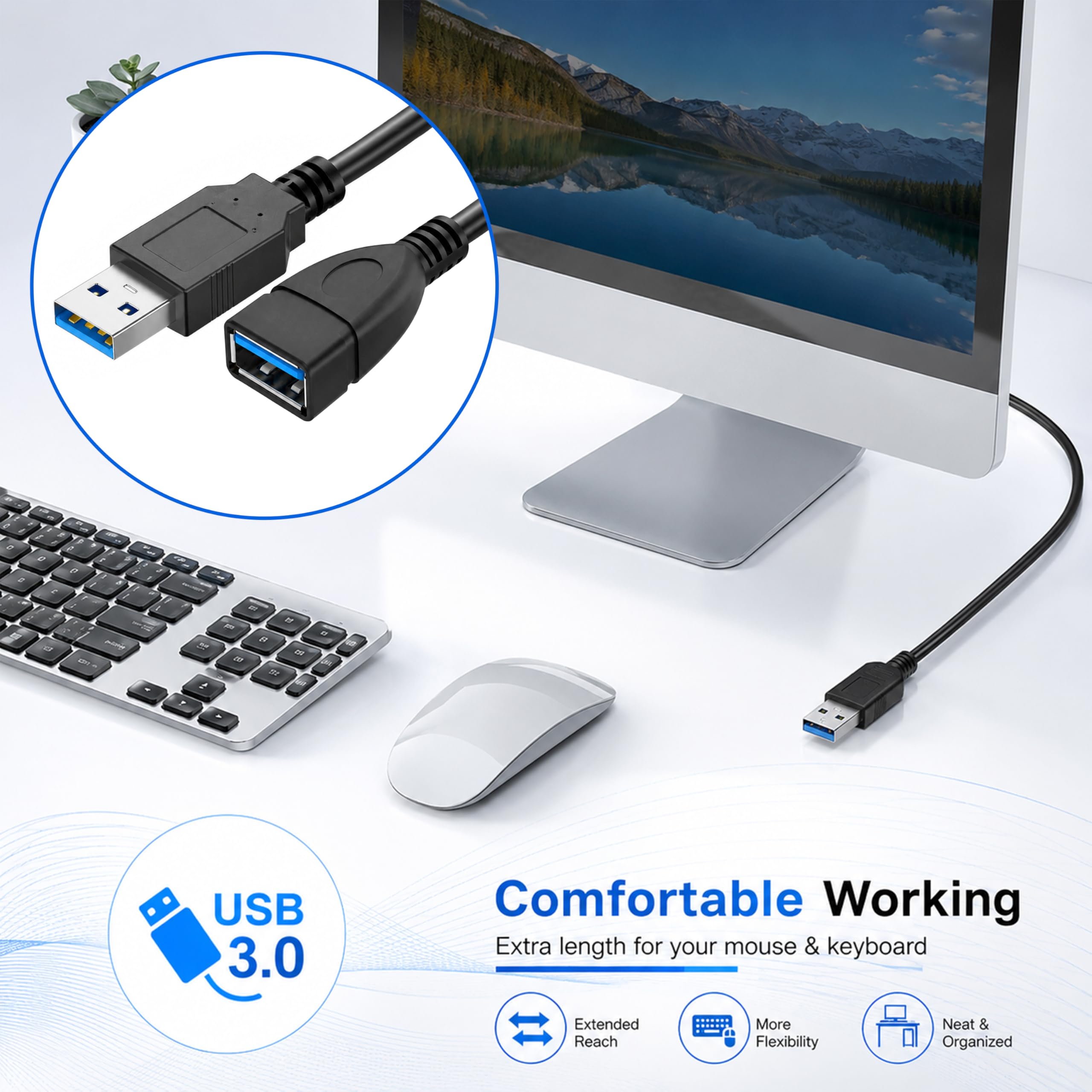 SaiTech IT Breve Durata 1 Piedi del USB 3.0 Extension Cable, USB 3.0 Un Maschio a Femmina Extender Cable Nero 1 Piedi