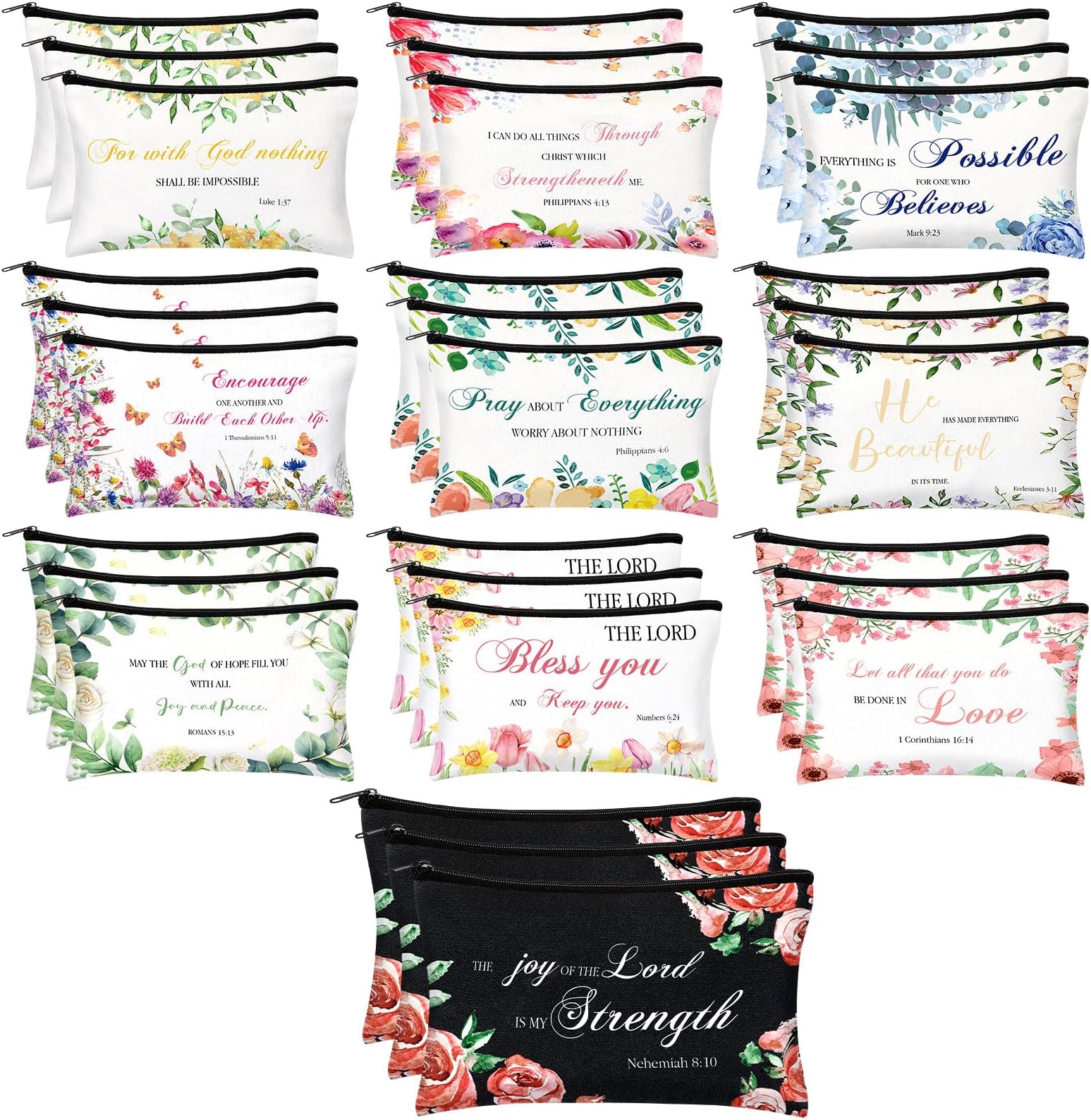 Jetec 30 Pcs Christian Gift for Women Religious Mother's Day Gifts Cosmetic Bags Inspirational Bible Verse Pencil Pouch Makeup Bags with Zipper for Travel Women Mother Sister(Bright Style)