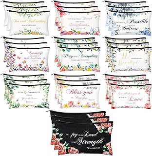 30 Pcs Christian Cosmetic Bags Inspirational Bible Verse Pencil Pouch Motivational Gift with Bible Verse Makeup Bags with Zipper Religious Gifts for Travel Women Girls Mother Sister Friends