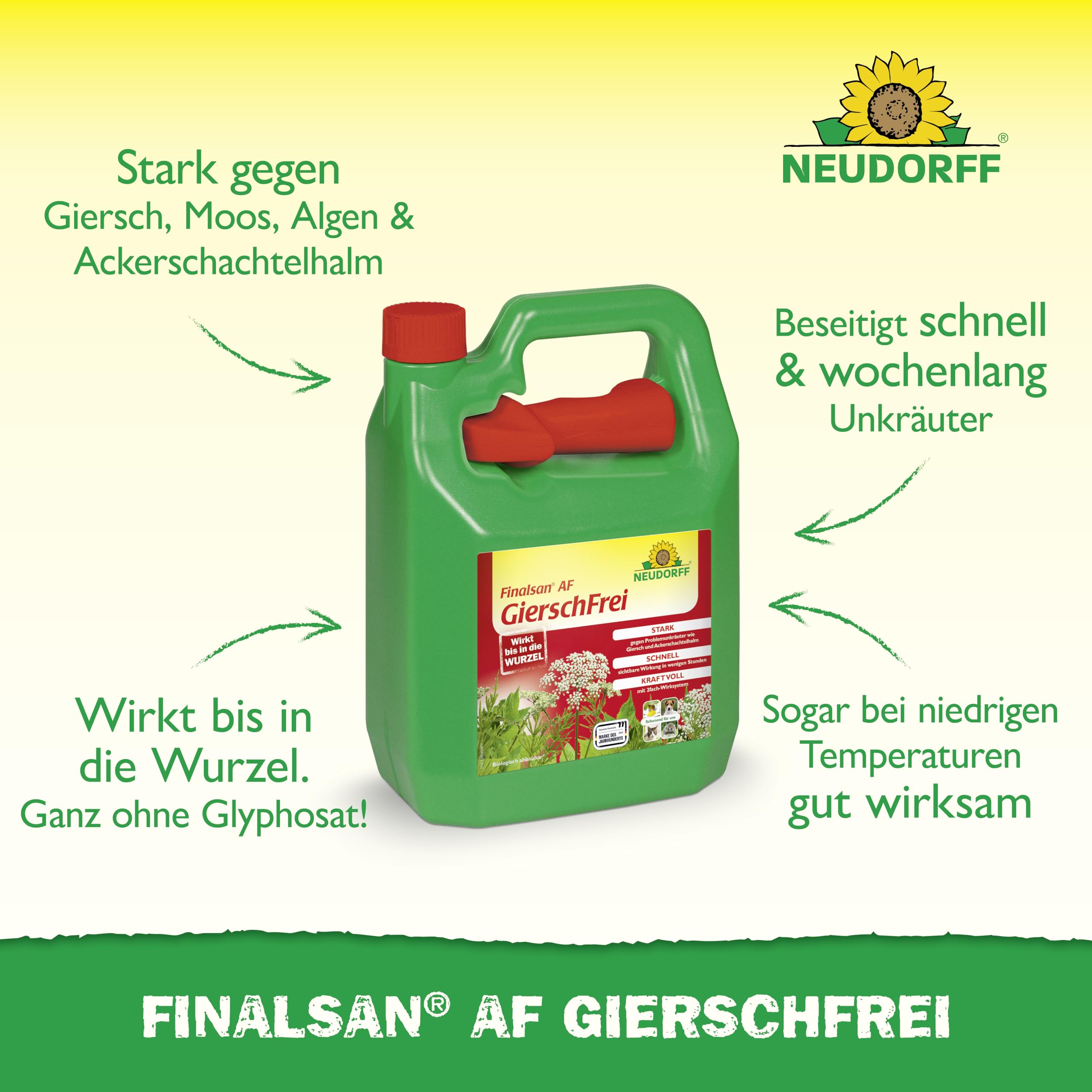 Neudorff Finalsan AF GierschFrei – Schnell wirkender Unkrautvernichter gegen Giersch und Ackerschachtelhalm für 100 m². Wirkt bis in die Wurzel, 3 Liter