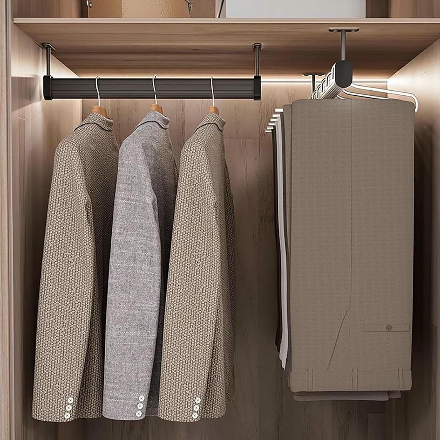 Top Mounted Closet Hanging Rod, Metal Wardrobe Pole with End Supports 20 22 24 26 28 30 Inch, Closet Hanger Holder, Heavy Duty Detachable Garment Bar~/
