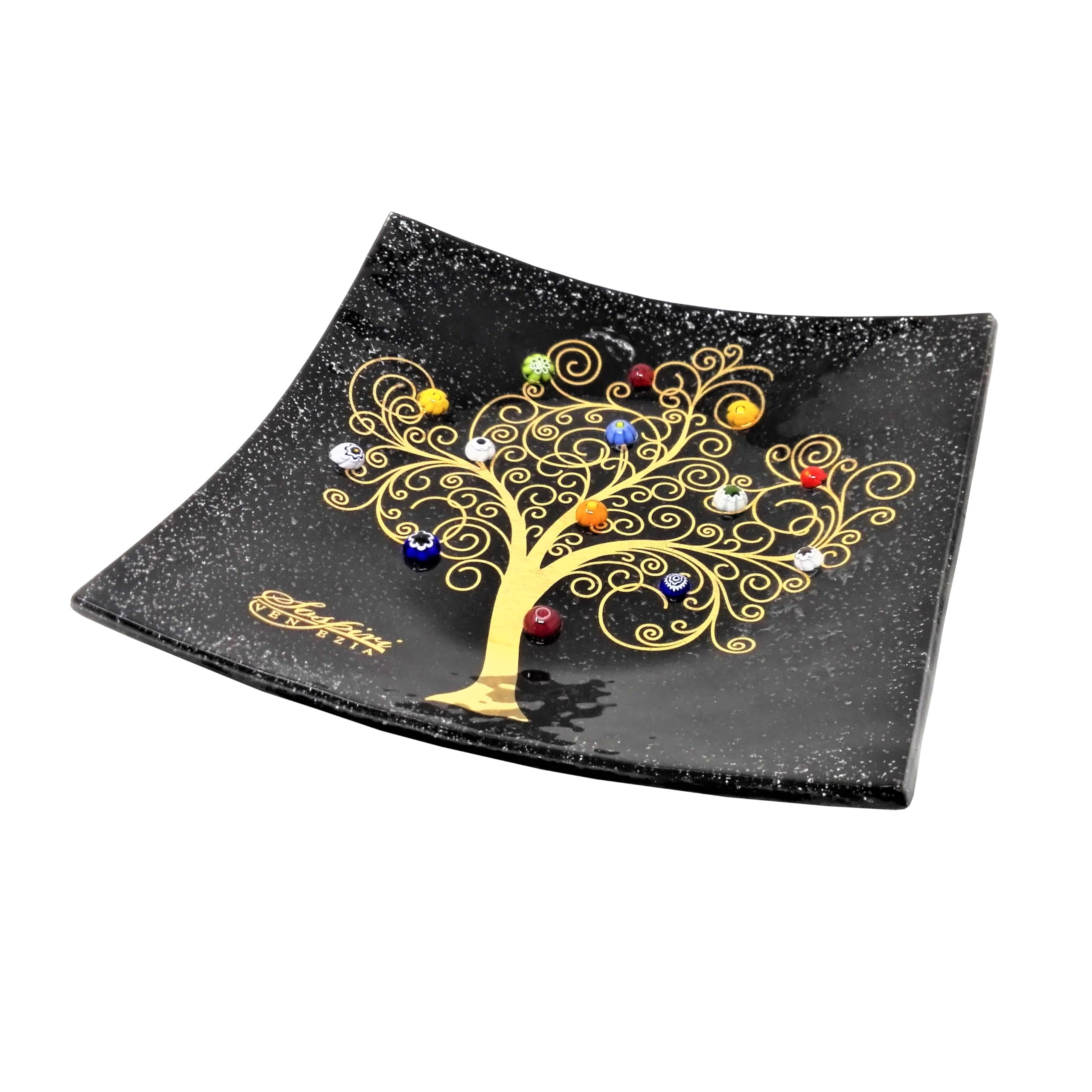 Sospiri Venezia Black Murano Glass Decorative Dish, Handcrafted Decorative Bowls For Home Decor, Centerpiece Tray, Key Bowl, Gift Decor Tray For Entryway Table, Living Room, Dining Room 5.5"X 5.5"