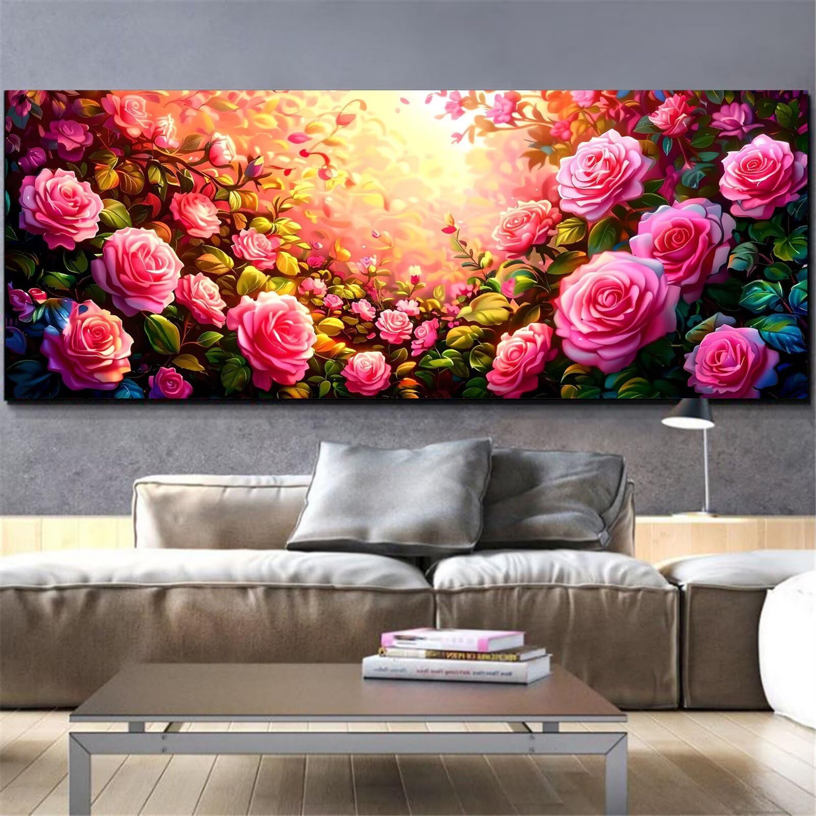 Broderie diamant rose kit complet grand format 40x120cm pour décoration salon - 8