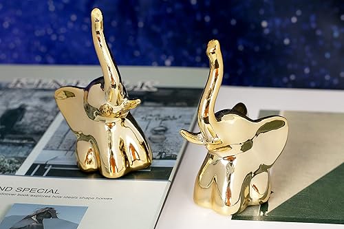 Miniatura 2 de Estatua dorada de elefante pequeño, estatua de elefante, decoración de estilo moderno, estatuas de elefante de cerámica para decoración del hogar