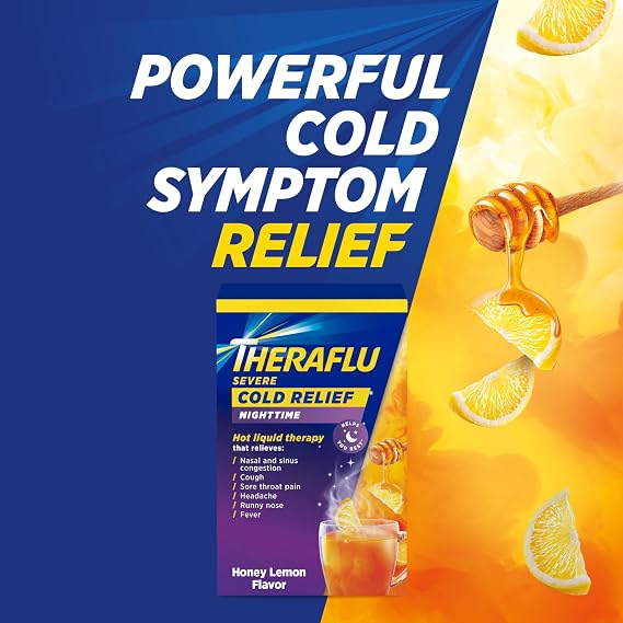 Theraflu Nighttime Severe Cold Relief Honey Lemon Flavor Powder - 6 Ct (Pack of 1)