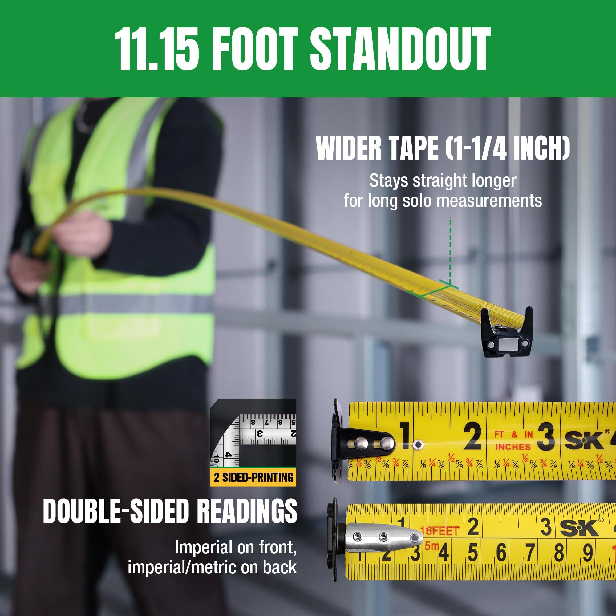 SK 16FT Tape Measure with Magnetic Hook and Self-Locking Mechanism — Amazon image 7