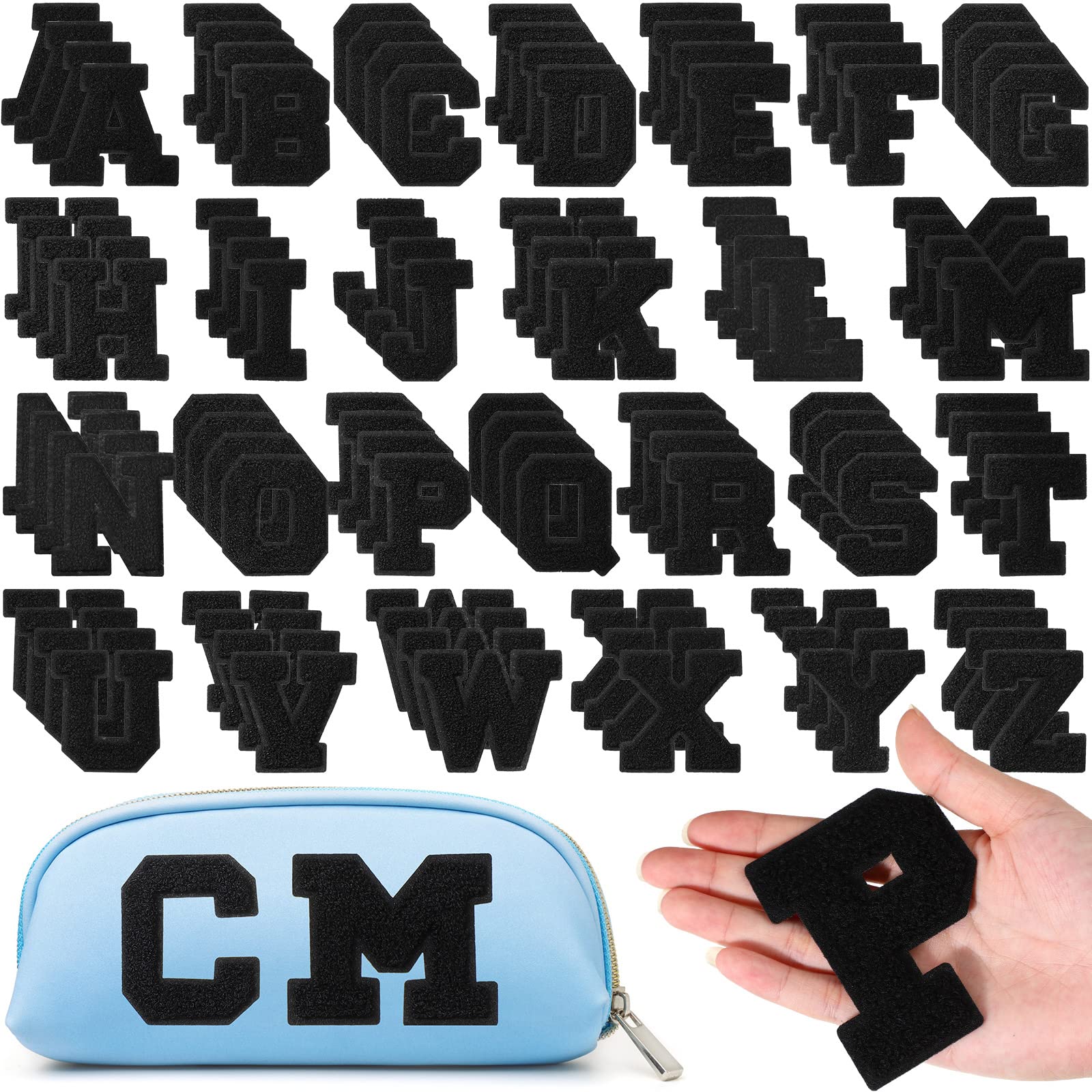 Écussons thermocollants en chenille noir grand format patch à repasser pour réparation vêtement