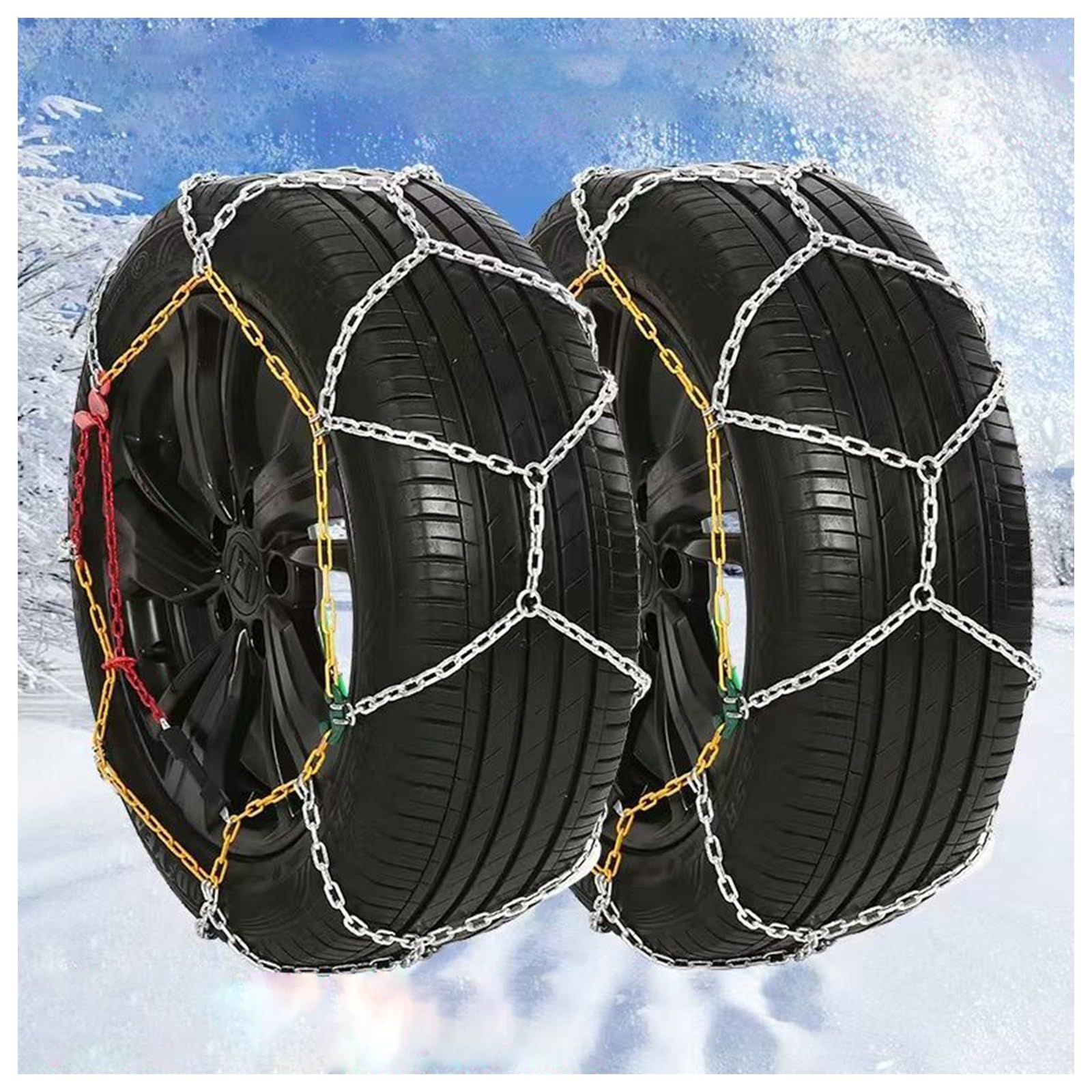 2x Cadenas de Nieve for Coche - Cadenas for Autos - Máximo Agarre y Montaje Fácil - Cadenas Metálicas for Nieve - for coches Barro Arena Nieve Hielo(166/55R14)