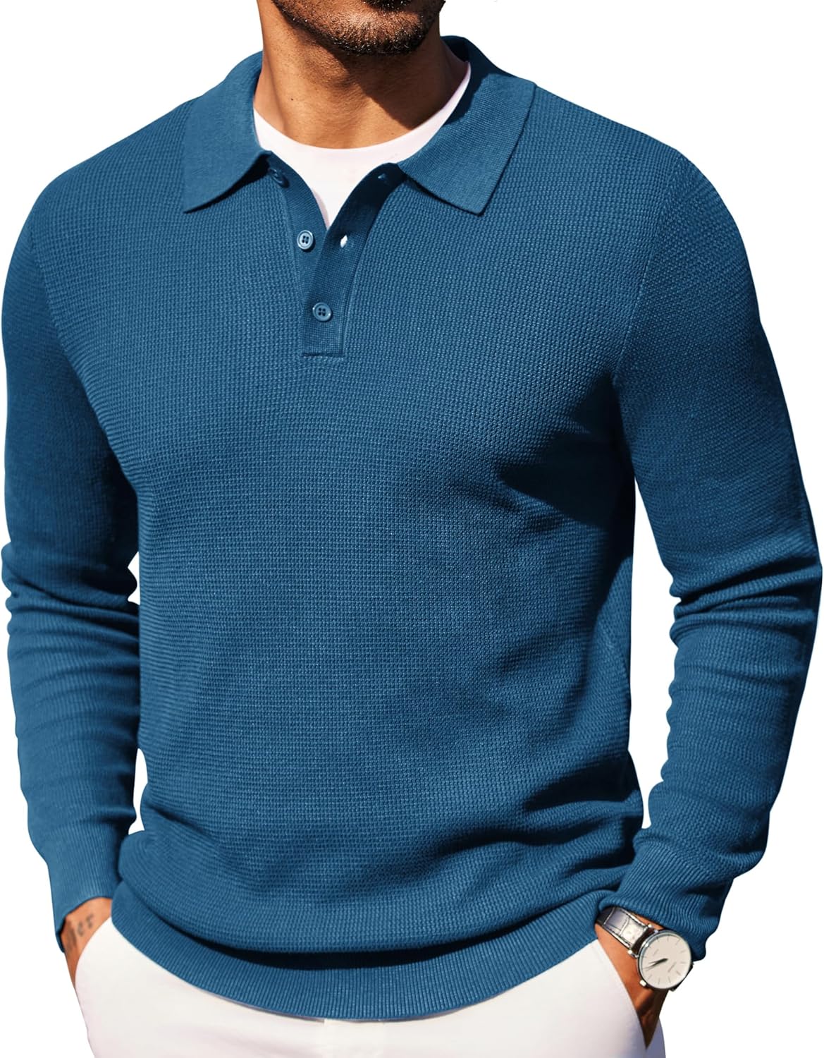 COOFANDY Men's Knit Polo Long Sleeve Sweaters Collared Polo Sweater Casual Dress Pullover Fashion Golf Sweaters