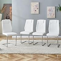 Vista 2 de gopop Dining Chairs Set of 4, White Faux Leather with Plated Chrome Metal Frame, Modern Kitchen Chairs with Padded Seat High Back for Dining