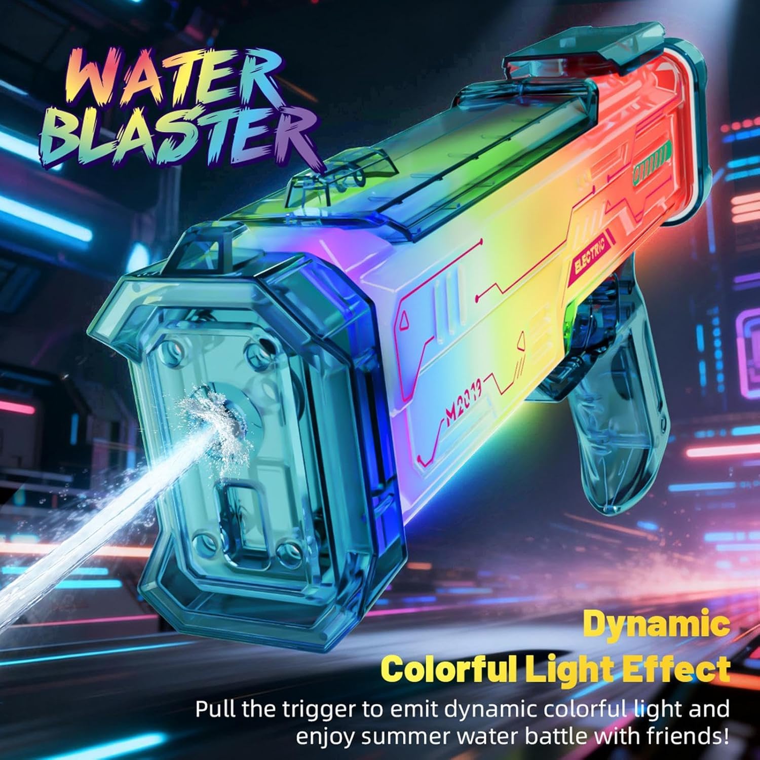 Electric Water Soaker, Long Range Shooter, Interactive Toy with Light and Sound, Sturdy Acrylic Pool Burst, Fun Design Summer Accessory, Outdoor Party Game for Boys and Girls