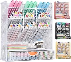 Organizador de escritorio para portabolígrafos Spacrea - Organizadores y accesorios de escritorio, Portaboligrafos con 10 compartimentos y 1 cajón（Blanco）