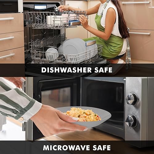 Miniatura 5 de Juego de vajilla de paja de trigo de 24 piezas para 4 platos ligeros e irrompibles, aptos para microondas y lavavajillas, perfecto para campamento,