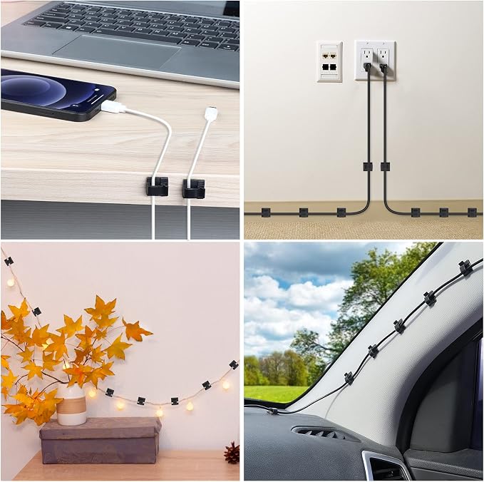 60 Clips Adhesivos para Cables, Negro, Para Gestión de Cables miniatura 6