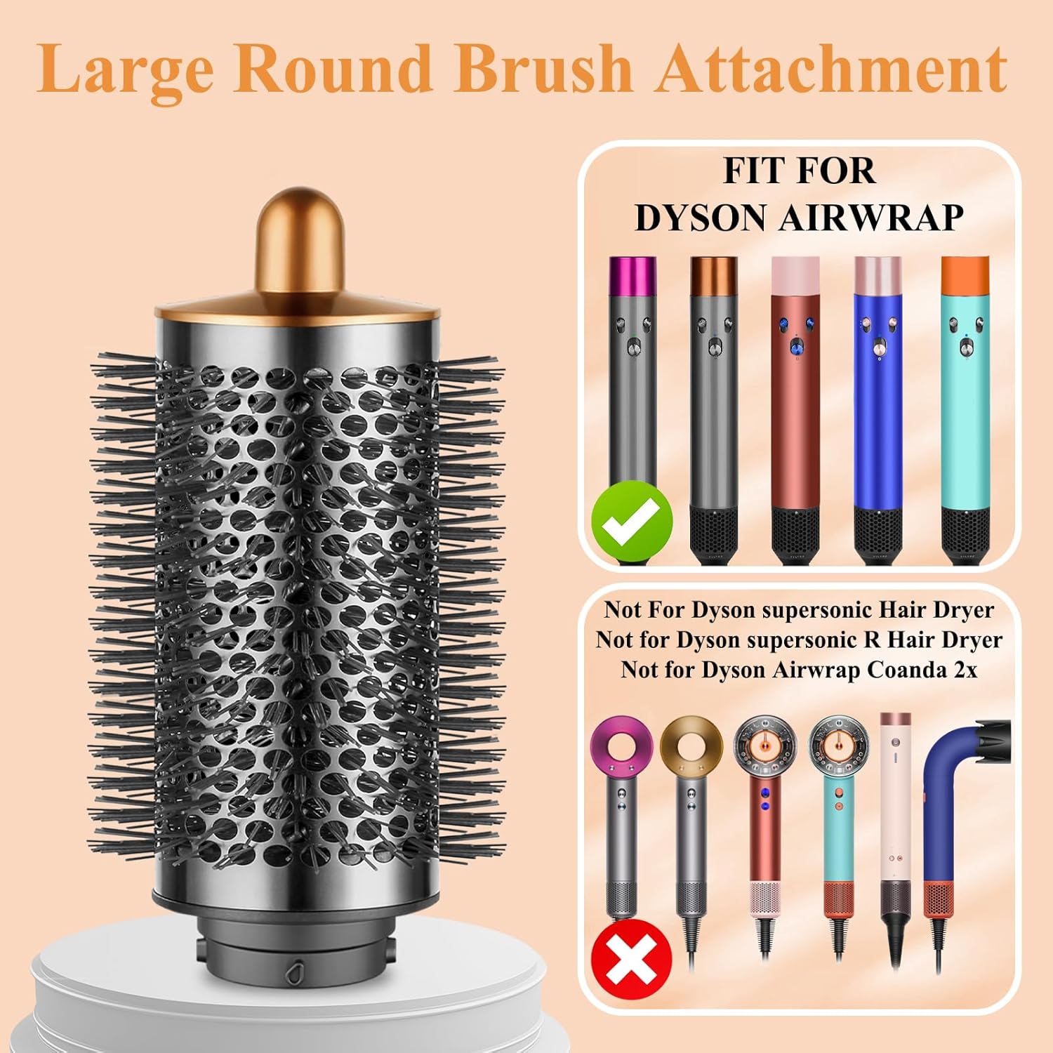 Large Round Volumizing Brush for Dyson Airwrap Attachments, Nickel/Copper, Bigger Oval Volumizer for Fluffy Styling - Image 2