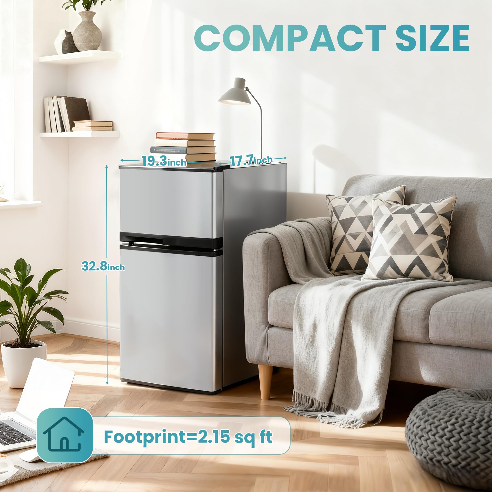 Tehanld Double Door Refrigerator with Freezer, 3.55 Cu.Ft, Small Fridge with Freezer, 7 Settings Temperature Adjustable, Mini Refrigerator for Office and Apartment Bedroom Dorm(3.55 Cu.Ft, Black) on Fridge.com