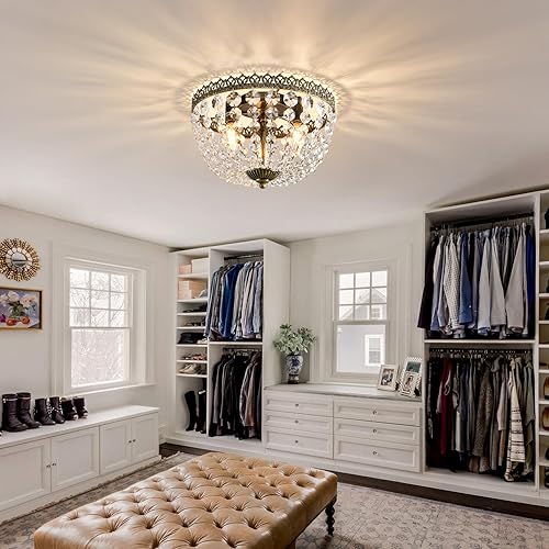 Miniatura 8 de 3 luces Imperio francés K9 cristal empotrado lámpara de techo antiguo para comedor, entrada, pasillo, dormitorio, cocina, baño, bar, bombillas E12