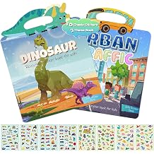 BEBOAN 2 Sets Reusable Dinosaur & Vehicle Puffy Sticker Books for Toddlers 2-8 Years, 10 Sheets Stickers, Green, Blue, Purple, Silicone Material, Contemporary Style, Indoor Use