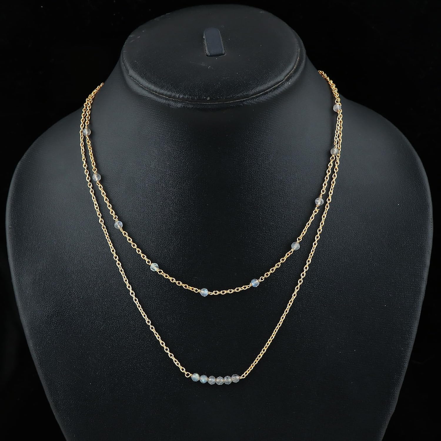 2-Layer Gemstone Beads Choker Necklace, 14k Gold Plated Dainty Stackable Choker Necklaces for Women Trendy Layering, For Women Gifts - Image 5