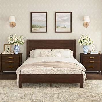 Cozyman Wood Platform Bed Frame Queen Size with Headboard, Camas Queen, Acacia Wood, No Box Spring Needed, Easy Assembly, Walnut