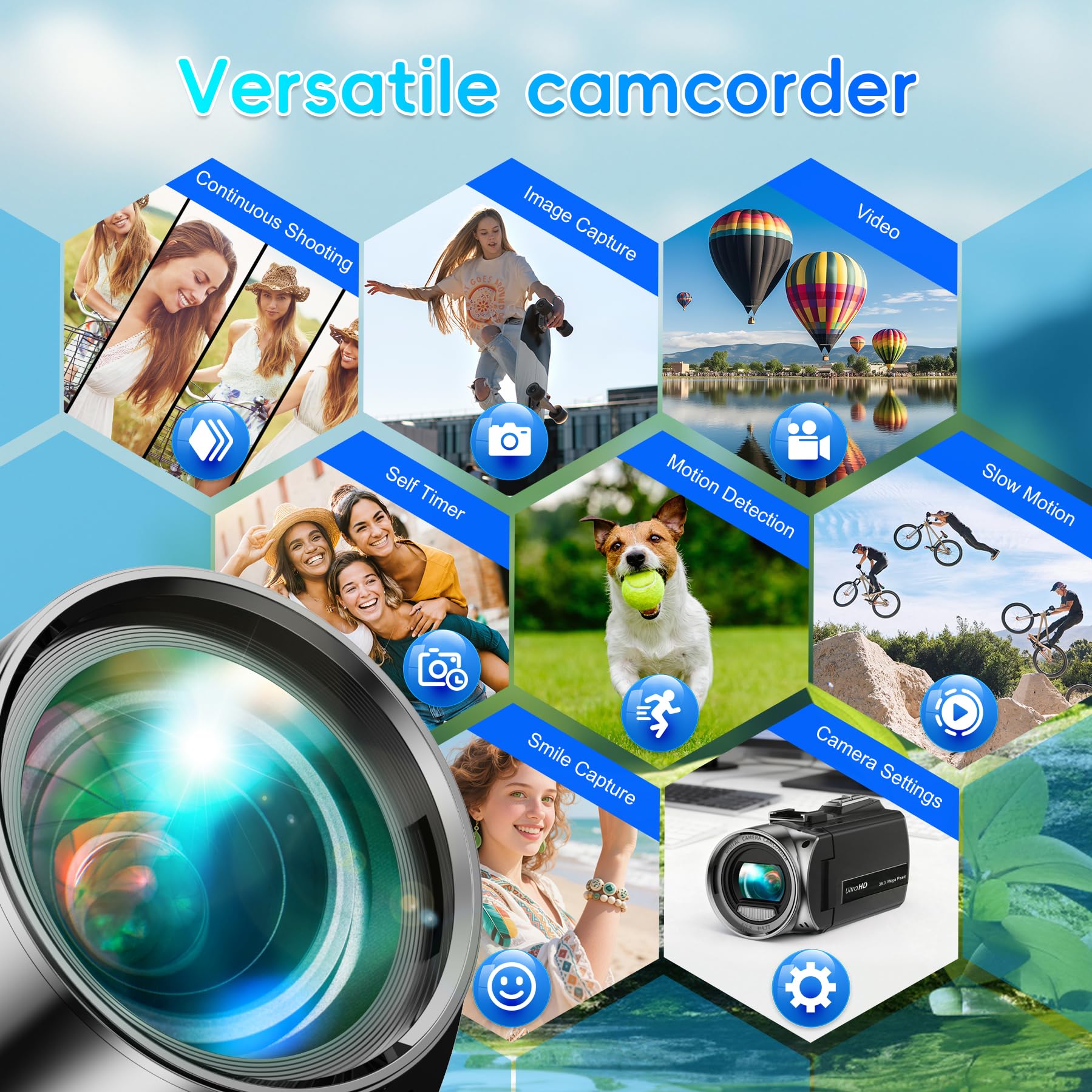 Caméra Vidéo Caméscope 4K 36MP, Zoom Numérique 18X Vlogging YouTube Caméra Écran Rotatif 270° 3 Pouces Video Camera Avec Carte 32Go & Batterie