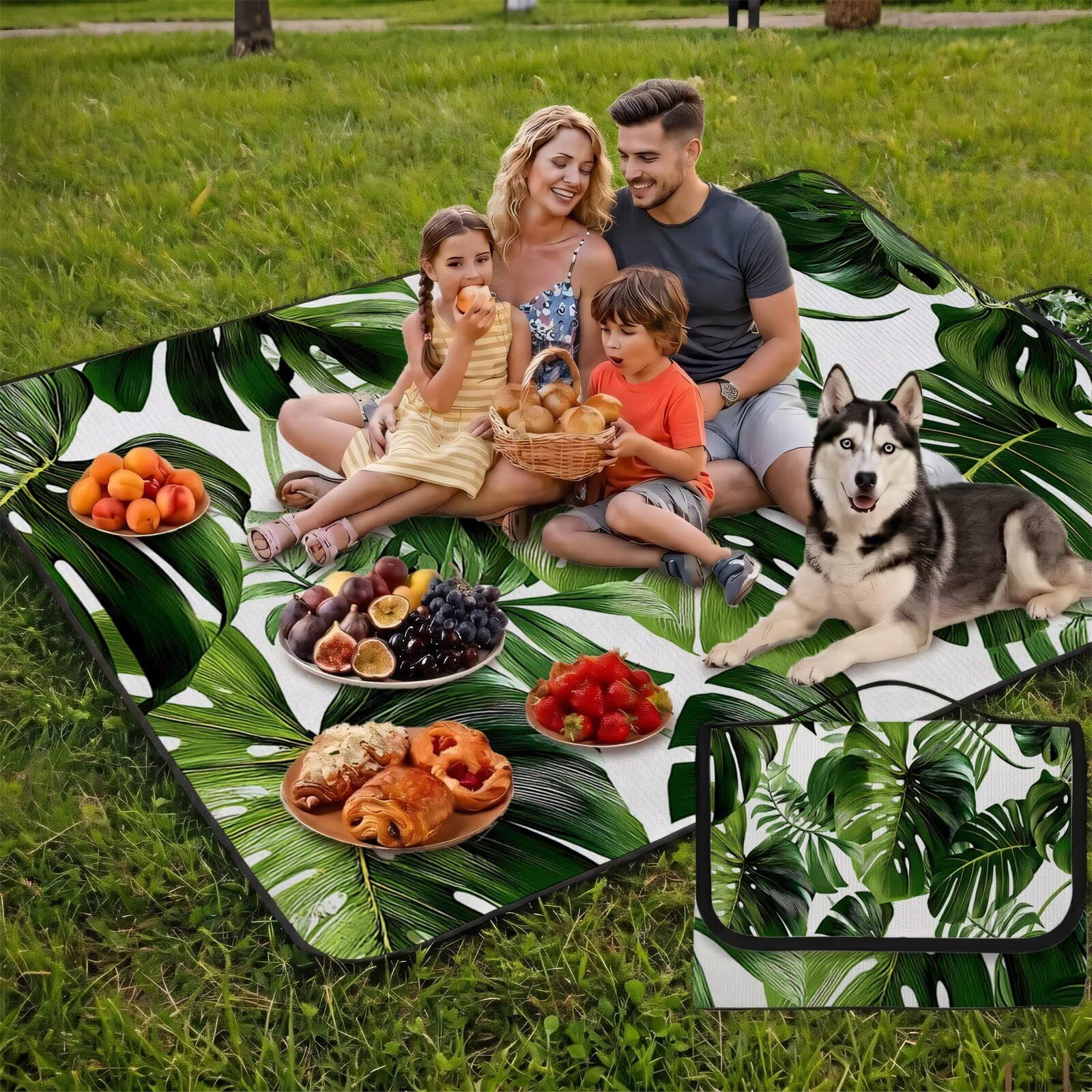 Grande Coperta de Picnic 200x300 cm, Piante estive e tropicali Manta Picnic Impermeable Anti-Sabbia Manta de Playa Pieghevole, Outdoor Picnic Blanket per Spiaggia, Camping, Giardino, Trekking - FZ-34