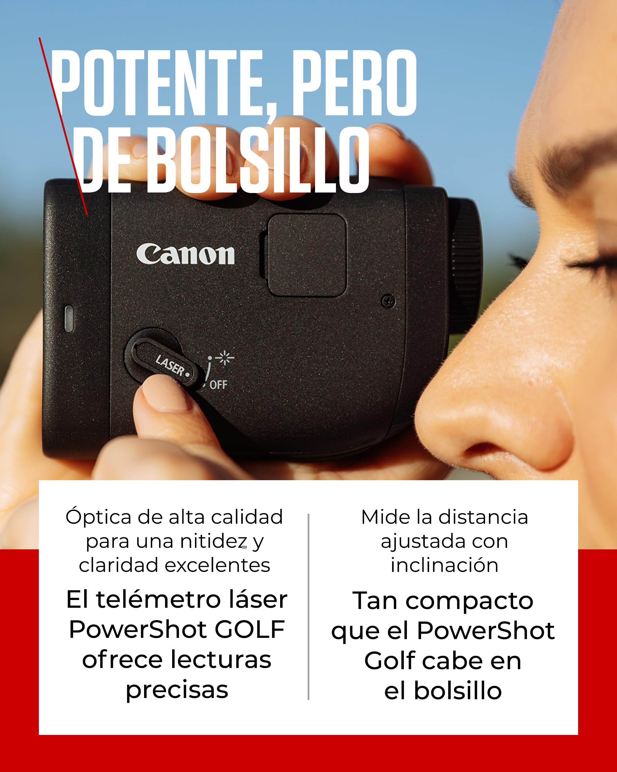 Canon PowerShot Golf, Telémetro Láser con Cámara Estabilizado, Foto 11MP y Vídeo FHD, Zoom 6X y Digital 12x, Modo Slope y Fijación de Banderín, Medición Metros y Yardas, Apto para Competición, Negro