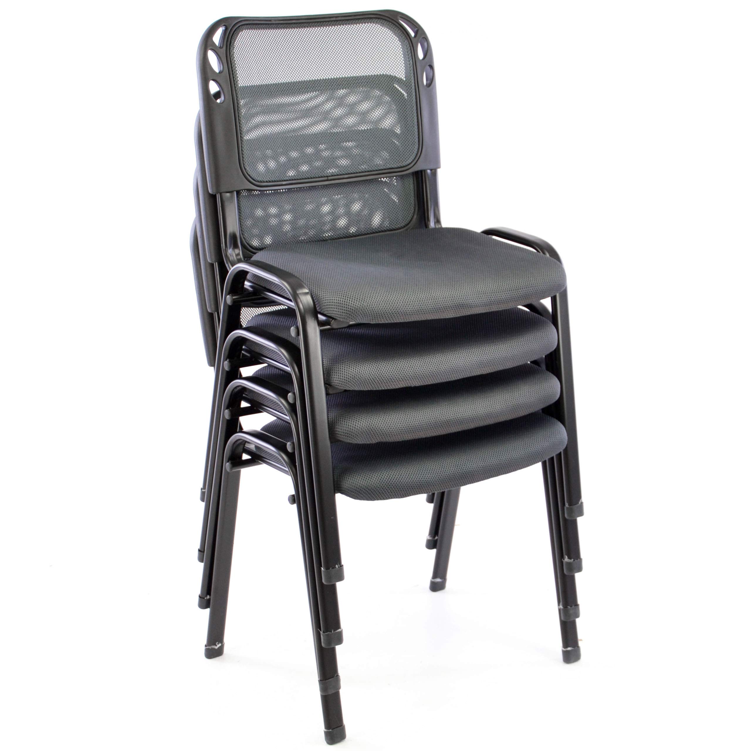 Nexos Trading 8er Set Bürostuhl Konferenzstuhl Besucherstuhl grau gepolsterte Sitzfläche stapelbar 52,5 x 45 x 80 cm Stapelstuhl Metallrahmen schwarz Anthrazit