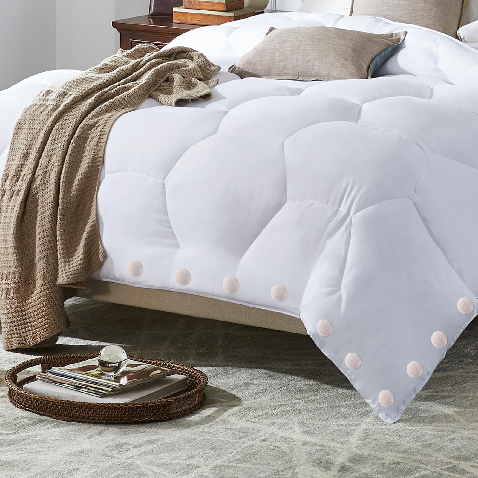 lahnao Mushroom Duvet Clips,16 PCS Duvet Cover Holding Clips,Grey Non-Slip Quilt Fixing Clips,Round Comforter Clips with Box for Blanket Bed Sheet Curtain Socks Mattress - Image 2