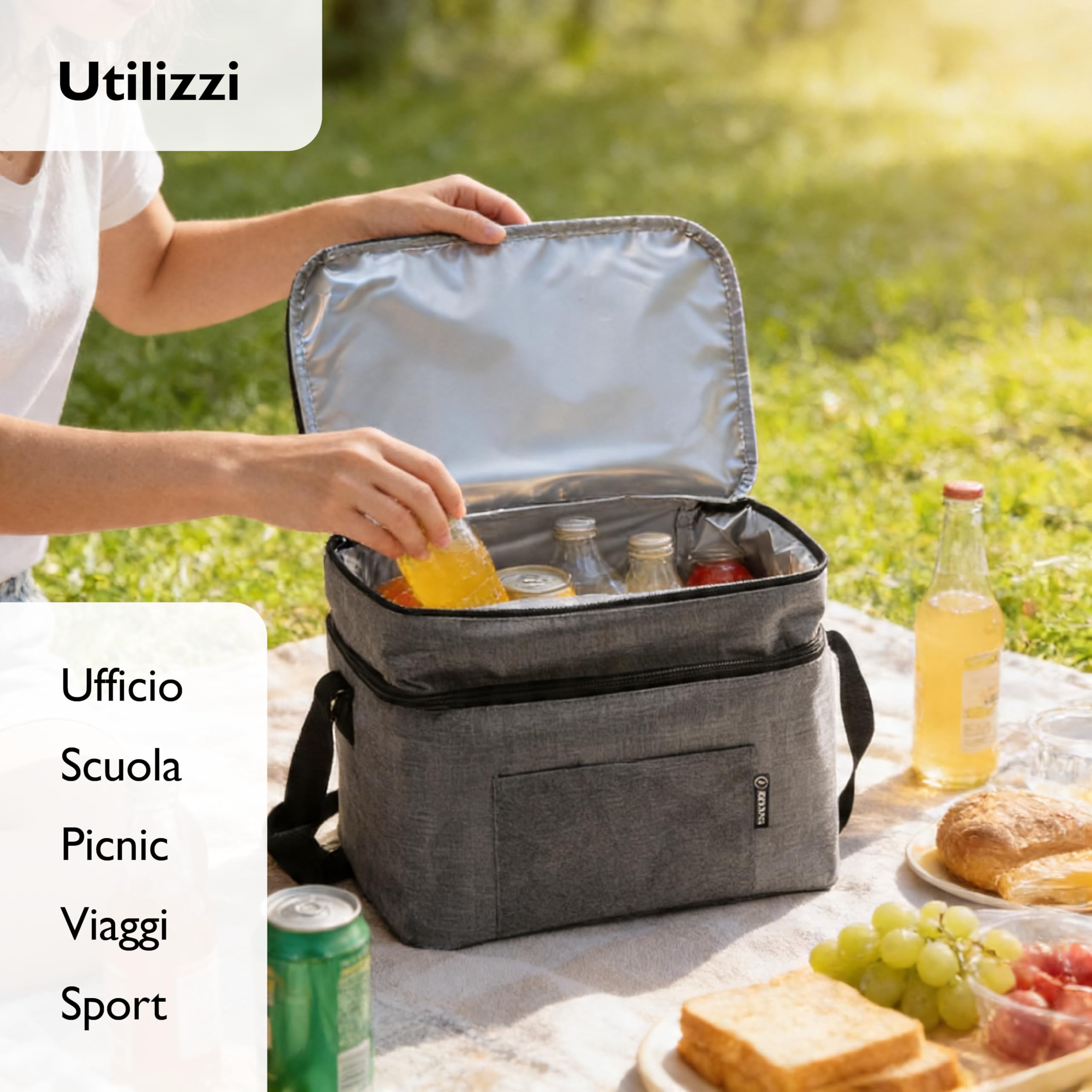 Generico Borsa Termica 30x20x25 cm con Zip e Tasca Frontale