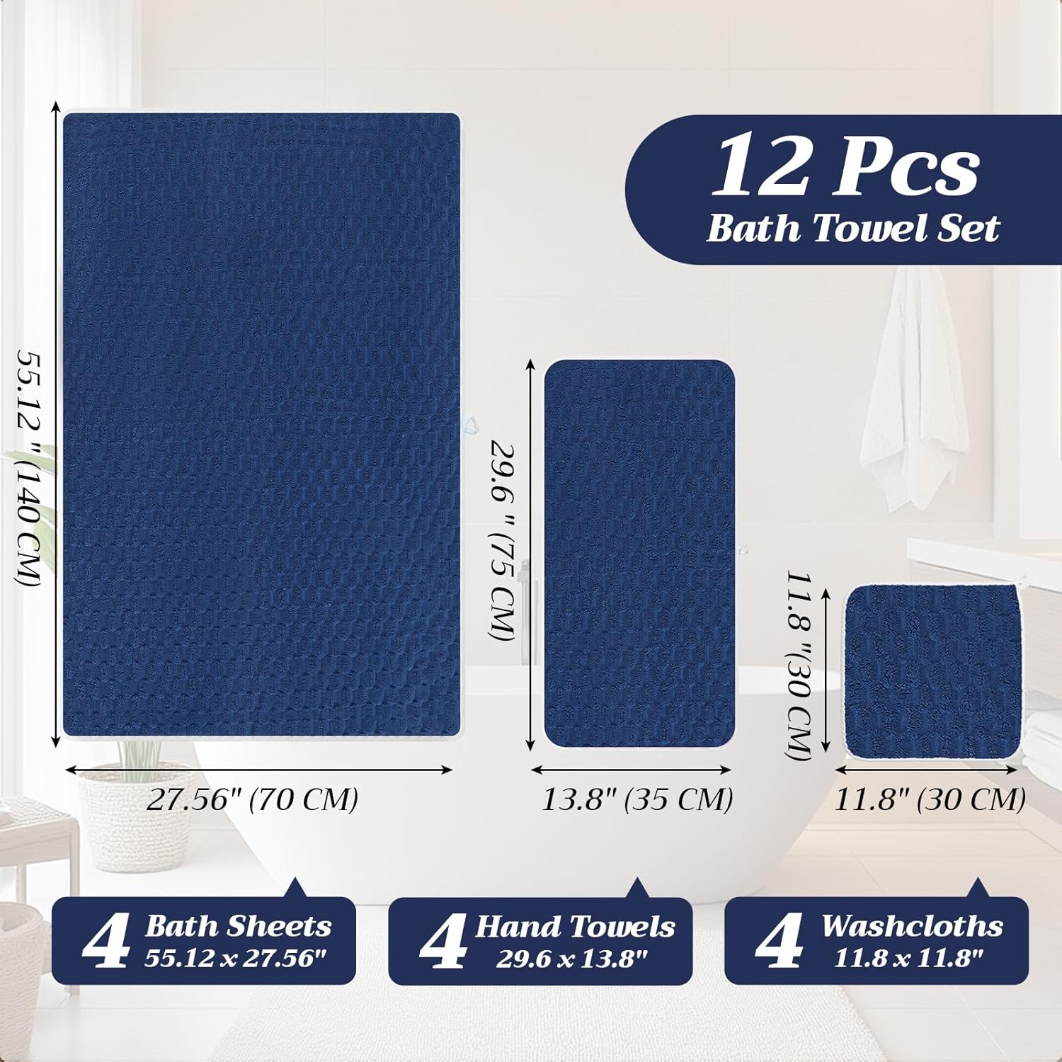 Gilprop 12 Pcs Soft Bath Towels Set for Bathroom Quick Dry, 4 Bath Sheets 4 Hand Towels 4 Washcloth Absorbent Microfiber Fluffy Shower Washcloth for Spa Gym Hotel Travel(Dark Color)