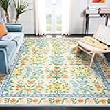 Vintage Boho Floral Area Rug - 6x9 Washable Living Room Rug Beige Bohemian Stain Resistant Dining Room Rugs for Under Table Non Slip Soft Floor Carpet for Living Room Bedroom Nursery Office