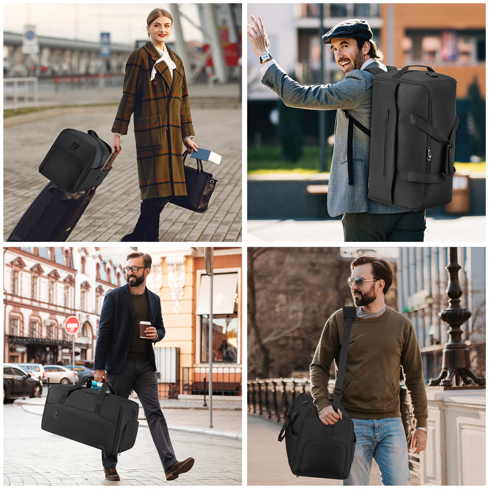 Borsone porta abiti da uomo e donna, convertibile per viaggi, borsa da viaggio espandibile con scomparto per scarpe per viaggi di lavoro, fine settimana, matrimonio (nero)