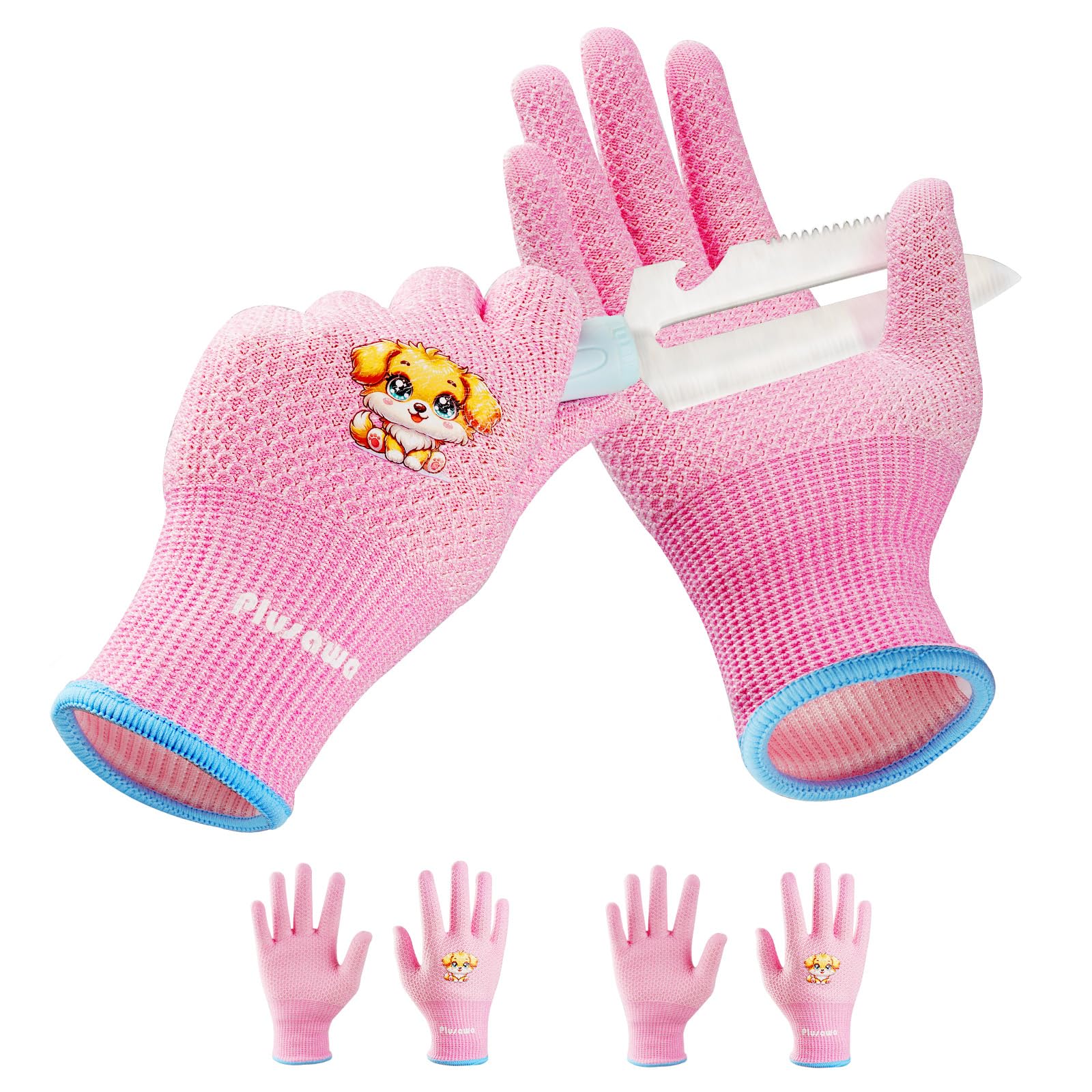Plusawa 2 Pairs Kids Gardening Gloves for Age 3-12,Cut Resistant Kid Protective Gloves, Breathable, Flexible and Non-Slip for Girls and Boys-S