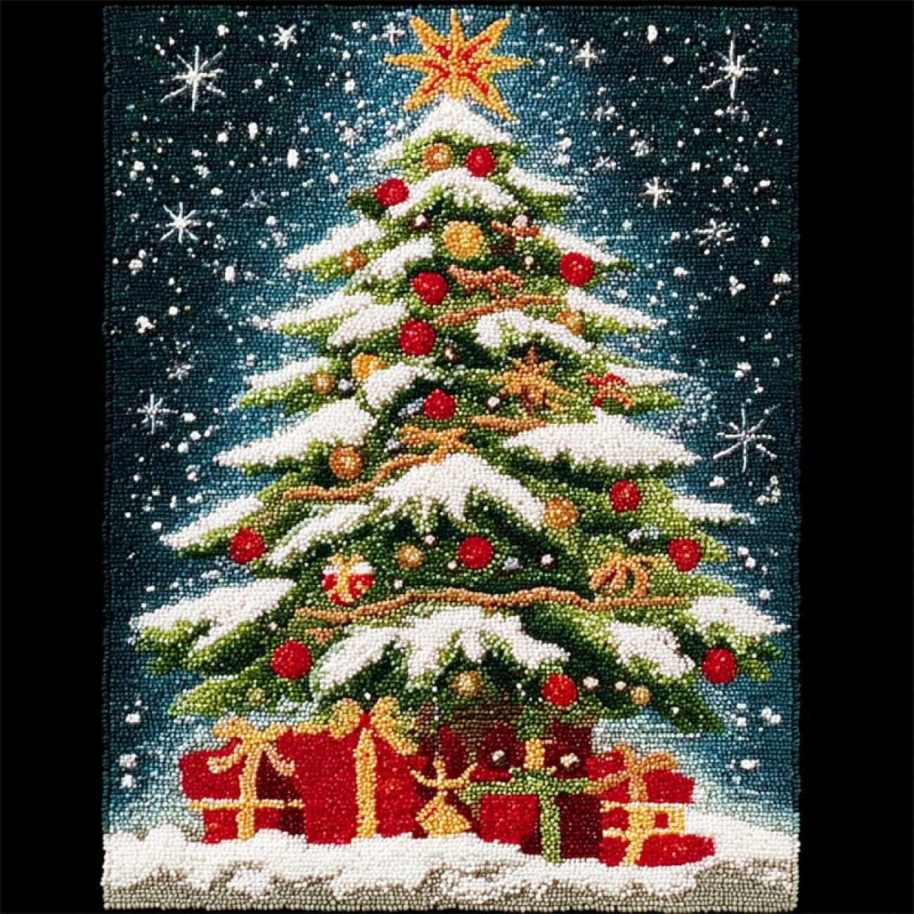 AxiangziK DIY Latchook Kit Colorful Christmas Tree Latch Hook Rug Kits for Beginners DIY Needlework Crocheting Tapestry Kit Home Decor 21x29in