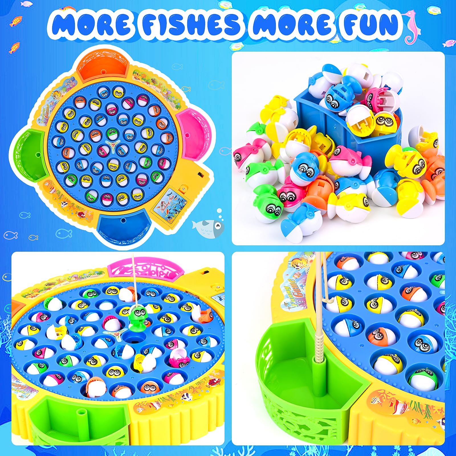 Euakee Gioco Pesca Bambini, Montessori Giochi 3 4 5 6 Anni con 45 Pesciolini e 4 Canna da Pesca Musicale Gioco Pesca Elettrico Pesci Giocattolo Educativo Interattivi per Ragazzo Ragazza 2 3 4 5 6 Anni