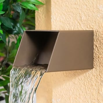 PONDO 6" Square Outdoor Water Fountain Spout - Stainless Steel 316 Spillway Scupper with Contemporary Design for Pools, Ponds, Water Walls, and Fountains Brown