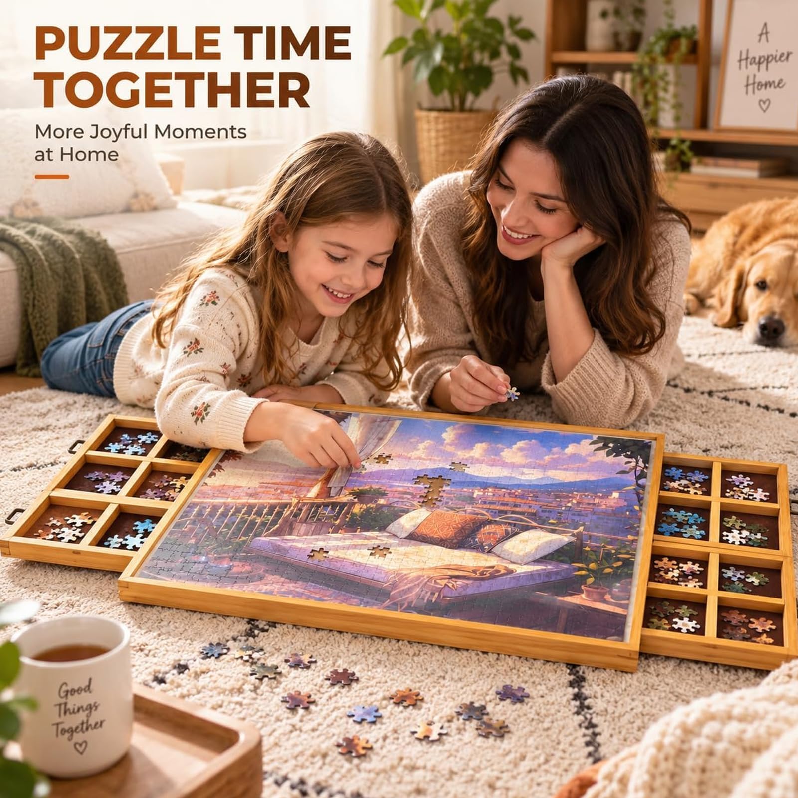 Tavolo Puzzle Pieghevole Inclinabile da 1500 Pezzi con Cassetti